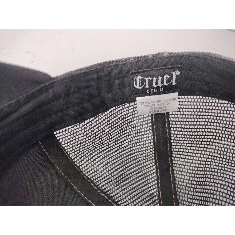 Cruel Denim Hat Adult One Size Adjustable Snap Back Black Mesh Trucker Baseball